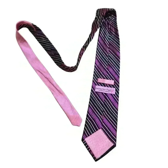 Diane Katzman Pink Ribbon Necktie Silk  3.5” Wide - Picture 6 of 7